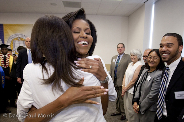 85974344DPM008_michelle_obama.jpg First Lady Michelle Obama hugs Sherry Lansing a board member of the UC Regents
